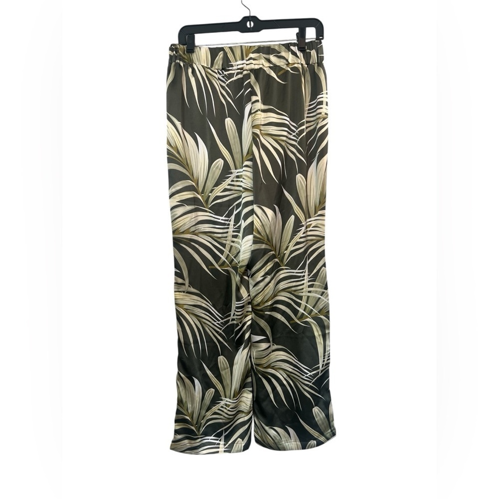 Rachel Zoe Palm Print Wide Leg Pants Tropical Green Elastic Waist M Vacation - Picture 6 of 8